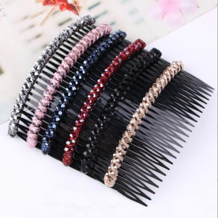 KIMUWHI 6PCS 24 Teeth Plastic Hair Side Comb Hair Clip Crystal Beaded Hair Accessories Women Black Hair Combs Clips