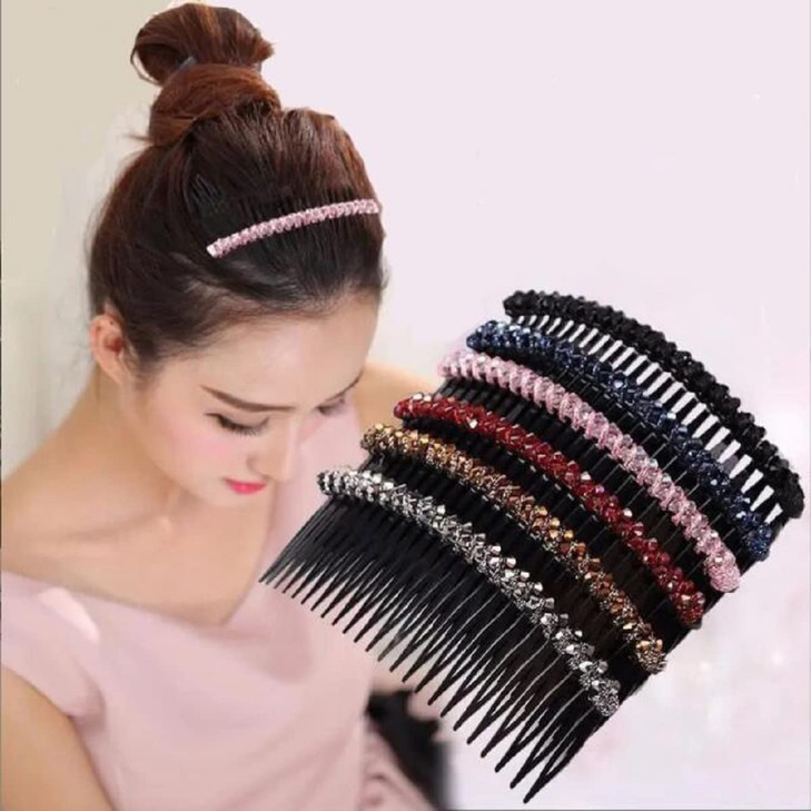 KIMUWHI 6PCS 24 Teeth Plastic Hair Side Comb Hair Clip Crystal Beaded Hair Accessories Women Black Hair Combs Clips