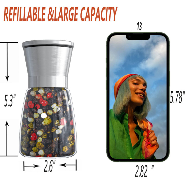 Ebaco Original Stainless Steel Salt or Pepper Grinder - Top Spice Mill with Ceramic Blades, Brushed Stainless Steel and Adjustable Coarseness By Pepp