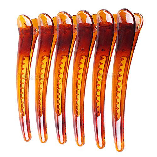 12PCS Brown Plastic Metal Alligator Bows Hair Clips Professional Hairdressing Salon Hair Barrettes Duck Bill Teeth Hair Clips Non Slip band Clips (12