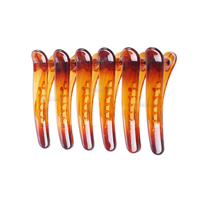 12PCS Brown Plastic Metal Alligator Bows Hair Clips Professional Hairdressing Salon Hair Barrettes Duck Bill Teeth Hair Clips Non Slip Band Clips (4.