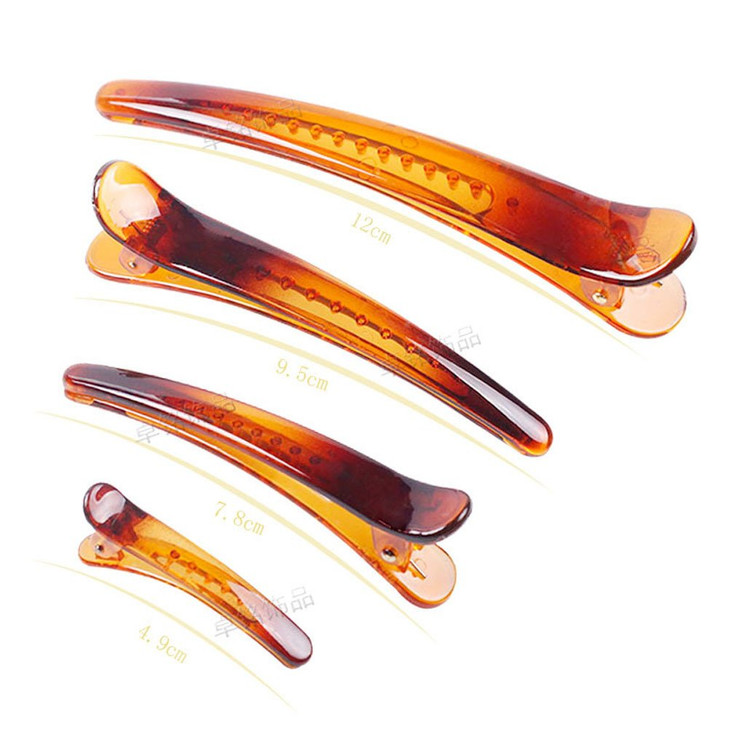 12PCS Brown Plastic Metal Alligator Bows Hair Clips Professional Hairdressing Salon Hair Barrettes Duck Bill Teeth Hair Clips Non Slip Band Clips (4.
