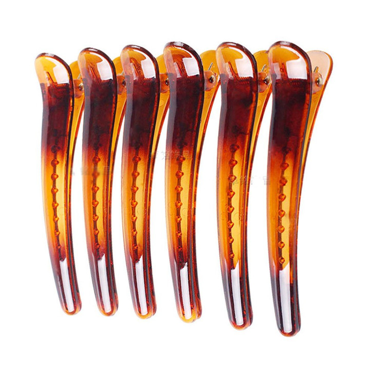 12PCS Brown Plastic Metal Alligator Bows Hair Clips Professional Hairdressing Salon Hair Barrettes Duck Bill Teeth Hair Clips Non Slip band Clips (9.