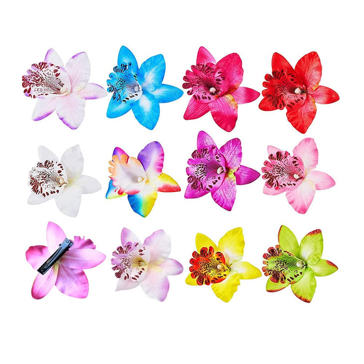 12PCS Bohemian Flower Hairpin Colourful Hawaiian Flowers Orchid Flower Crocodile Hair Clips for Lady Women Girls Bridal Wedding Party Beach Hair Styl
