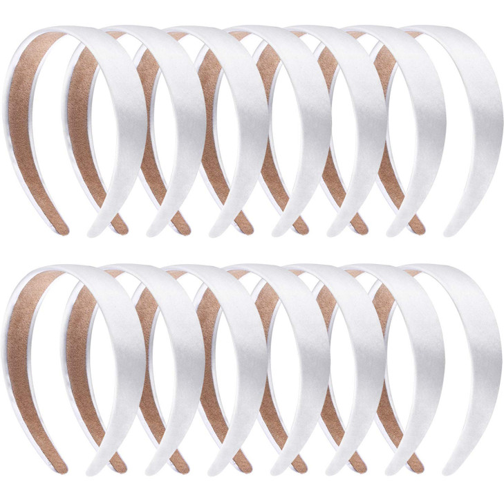 SIQUK 14 Pieces Satin Headbands White Ribbon Headband 1 Inch Plain DIY Hair Headbands for Women and Girls