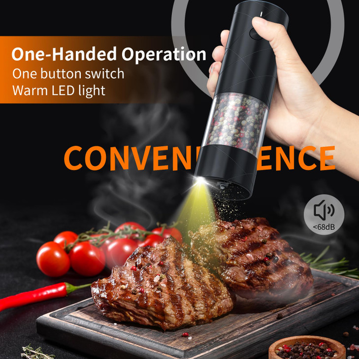 2Pack Electric Salt and Pepper Grinder Set USB Rechargeable with Warm LED Light, Adjustable Coarseness Lidaop Large Capacity Automatic Salt Pepper Mi