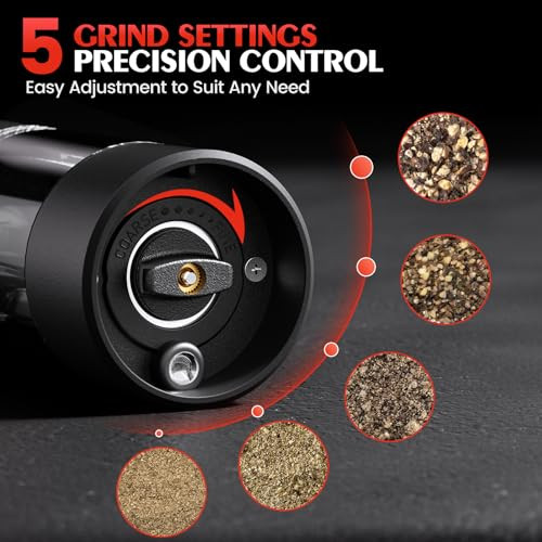 Electric Salt and Pepper Grinder Set Automatic Battery Pepper Mill Shakers Adjustable Coarseness Upgraded Larger Capacity with Led Home and Kitchen A