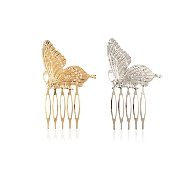LOVEF 1Pair Delicate Retro Elegant Butterfly Hair Pin Clip Cuff Claw Side Comb, Siver/Gold