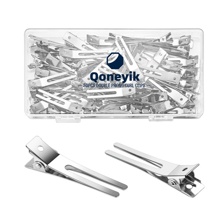 50pcs Metal Double Prong pin Curl Hair Clips for Styling Sectioning,Silver Hair Clips for Women Long Hair,Metal Alligator Curl Clips for Hair Roller,