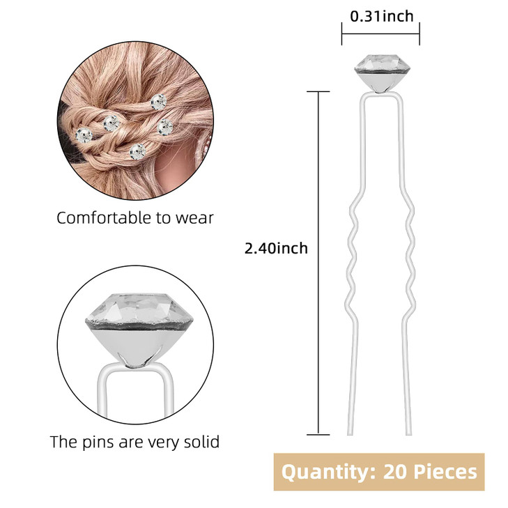 QIUTIMIY 20 Pack (Transparent) Rhinestone Hair Pins Crystal Hair Clips for Bridal Wedding Women Hair Jewelry Accessories, with Clear Container