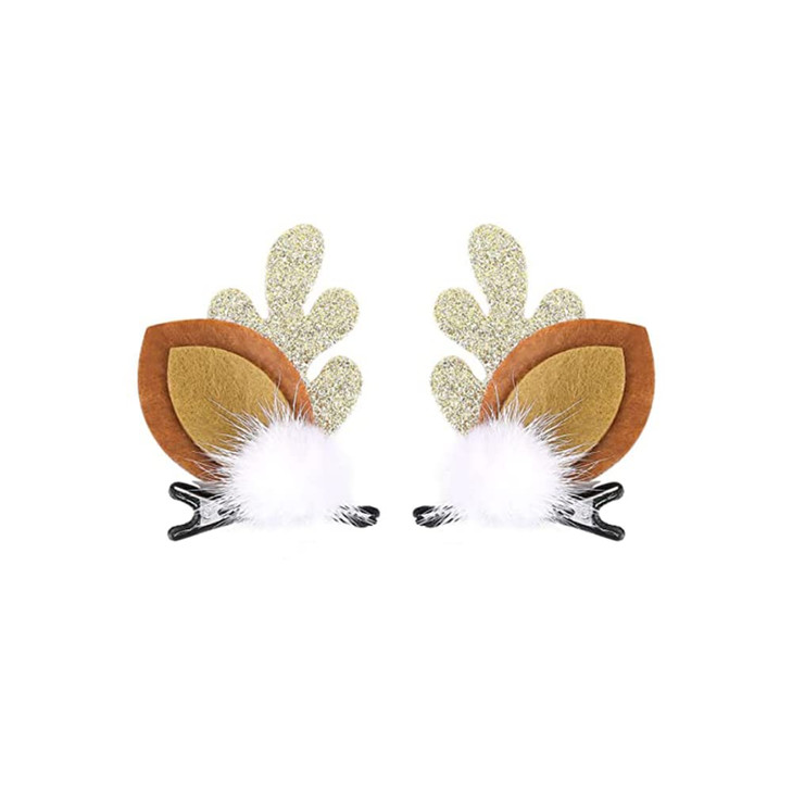 ZHOUMEIWENSP Christmas Glitter Hair Clip Cute Reindeer Antlers Headdress Hairpin for Christmas Party Antlers Ears Hair Accessory (Golden)