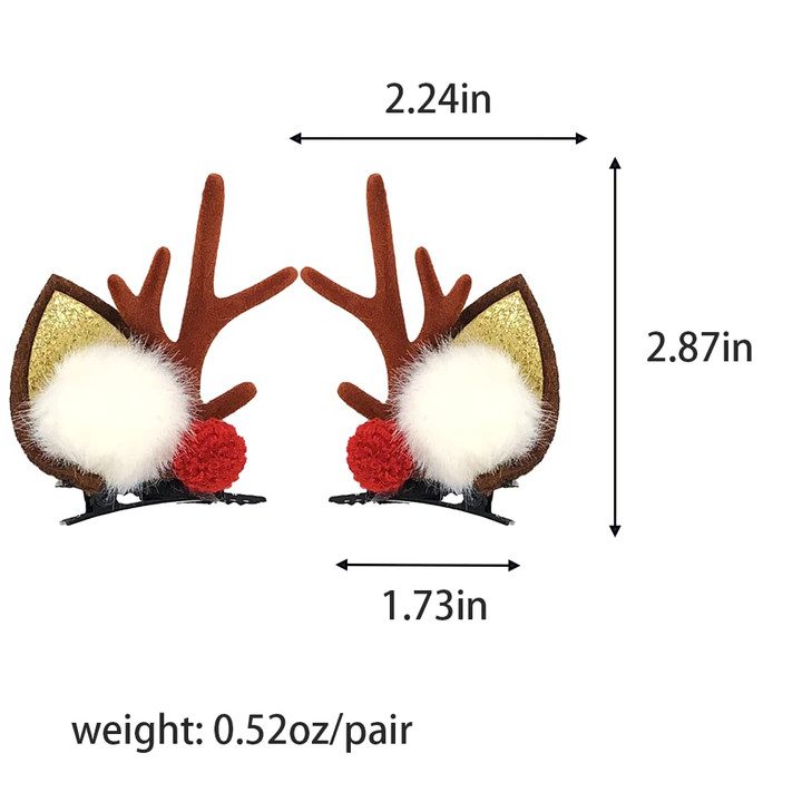 ZHOUMEIWENSP Pretty Christmas Glitter Hair Clip Cute Reindeer Antlers Headdress Hairpin for Christmas Party Antlers Ears Hair Accessory (Brown)