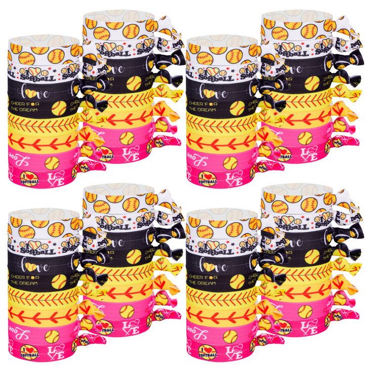 48 Pieces Softball Hair Ties No Crease Elastic Ribbon Ponytail Holder Baseball Hair Accessories Hair Ties for Women Girls Sports Player and Teams