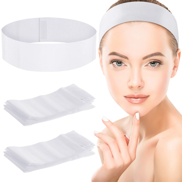 WILLBOND 50 Pieces Disposable Headbands Soft Non-woven Spa Facial Headbands Stretch Skin Care Hair Band with Convenient Closure, Salon Makeup Sauna S