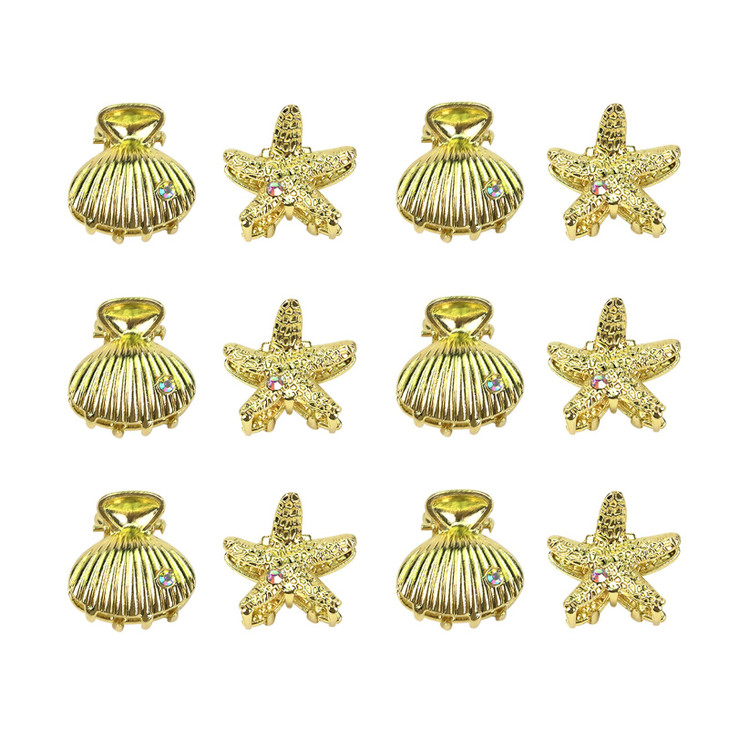 YISSION 12PCS Metal Hair Clips Small Starfish Hair Clip Shell Claw Clip Mermaid Hair Accessories for Girls Women Beach Party