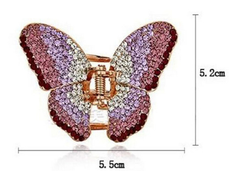 Suoirblss 1PC Elegant Butterfly Hairpin Fancy Rhinestones Claw Clip Jaw Clips for Women Lady (Pink)