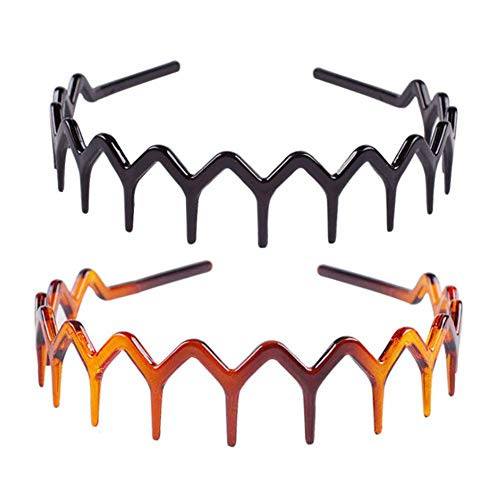 Set of 2 Plastic Headband Zigzag Headband Sharks Tooth Hair Comb Hairband Hair Hoop Accessory for Women's Lady Girls (Black +Brown)