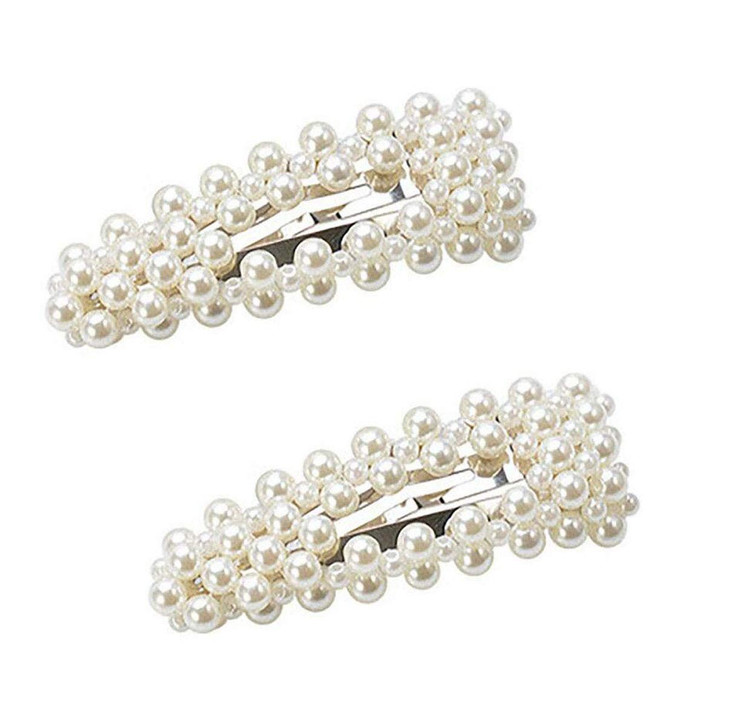 Numblartd 2Pcs Sweet Artificial Pearl Barrettes Bobby Pin - Women Fashion BB Hairgrip Hairpin Hair Clip Hair Accessories (Silver)