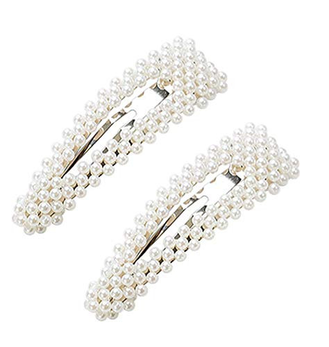 2PCS Sweet Imitation Pearl Hair Clips Hairpin Simple Fashion Alloy BB Hairgrip Hair Accessories for Women (Drop-shaped, Silver)