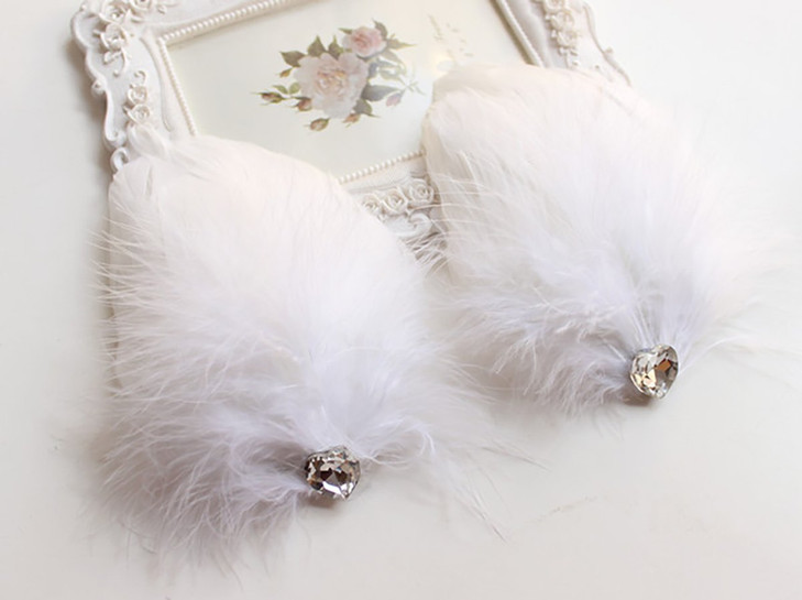 2PCS Girls Heart-shaped Feather Hair Clip Headpiece Party Hairpins Hair Barrettes Hair Accessory Bridal Wedding Feather Fascinator (White)