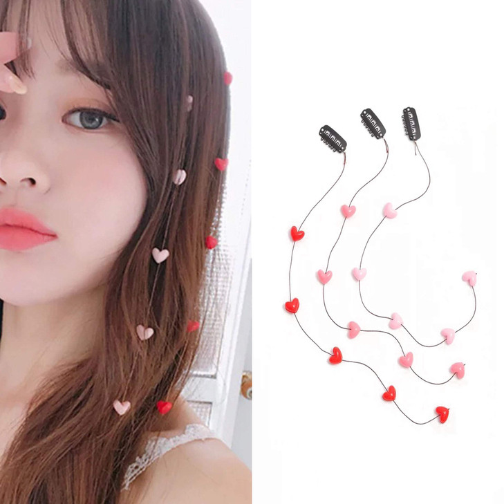 3 PCS Resin Love Shape Long Hair Decorative Headdress Hair Clip Hair Extensions with Comb Invisible Streamline Hairpin Hair Accessories