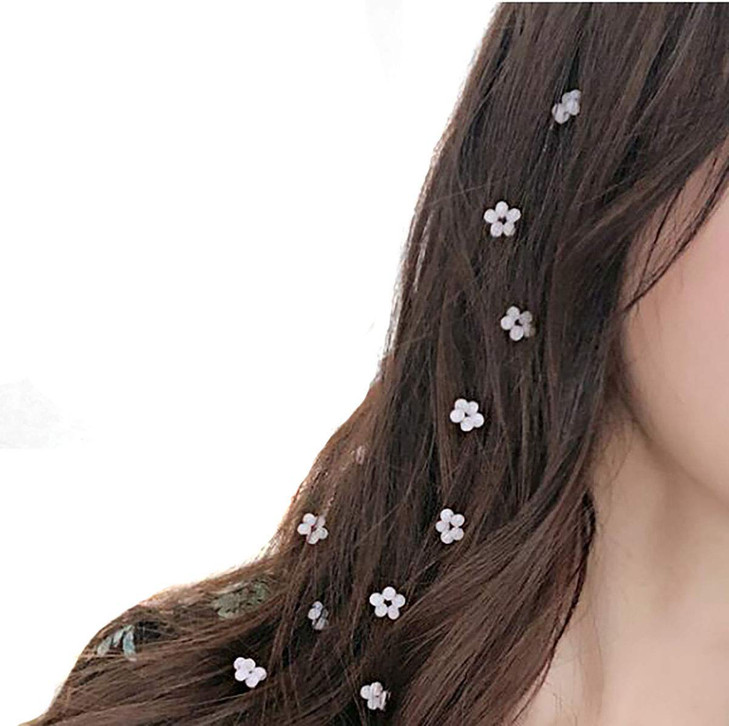 3 PCS Women Crystal Flower Long Hair Decorative Headdress Hair Extensions with Comb Invisible Streamline Hairpin Hair Accessories (White)