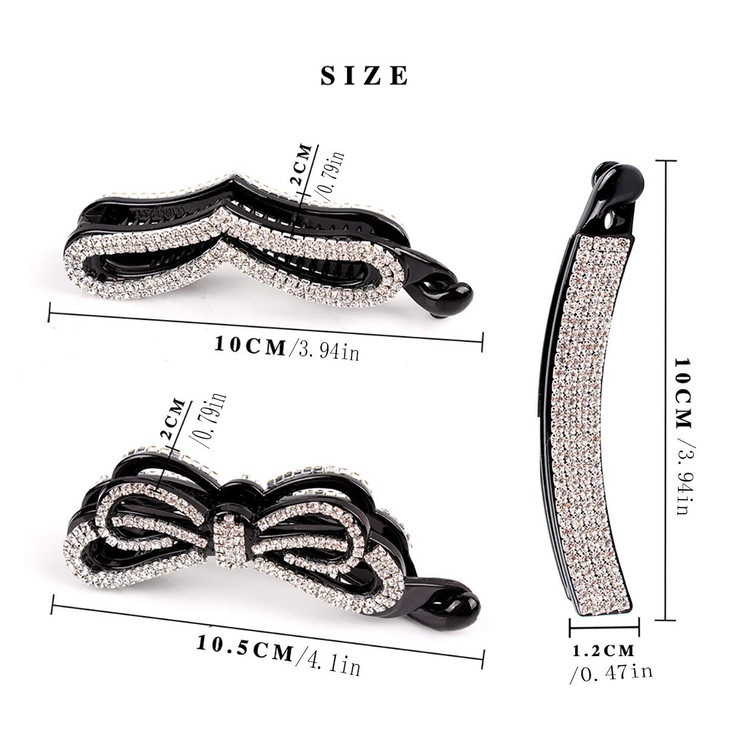 Women Sparkly Cryrstal Rhinestone Banana Hair Clip Comb Ponytail Holder Fashion Hair Clincher Hair Claw Grip