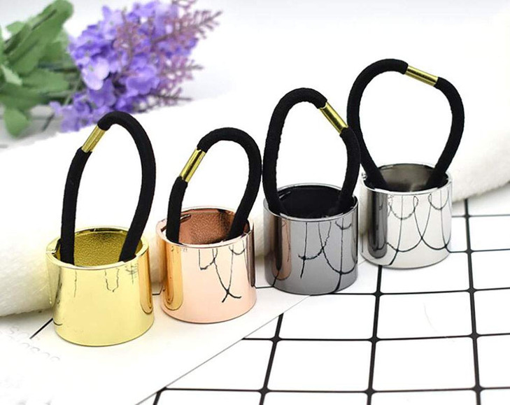 Set of 4 Fashion Punk Gothic Alloy Ponytail Cuff Elastic Hair Tie Ponytail Holder Women Hair Band Hair Rope Hair Cuff Hair Clips (Medium)
