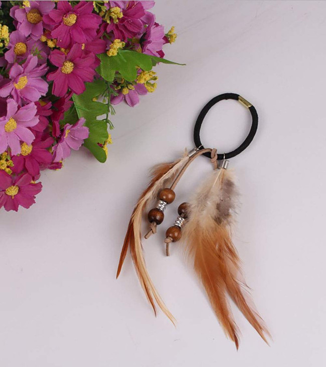 4PCS Women Lady Girls Handmade Bohemia Hair Rope Head Wrap Hair Band Headbands Elastics Feather Hair Tie Ponytail Holders Hair Accessories Headdress