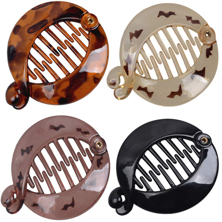 Fodattm 4 PCS French Small Banana Hair Clip Hair Comb Round Ponytail Holder Hair Claw Fashion Interlocking Banana Combs Flat Shark Hair Clincher (Sty