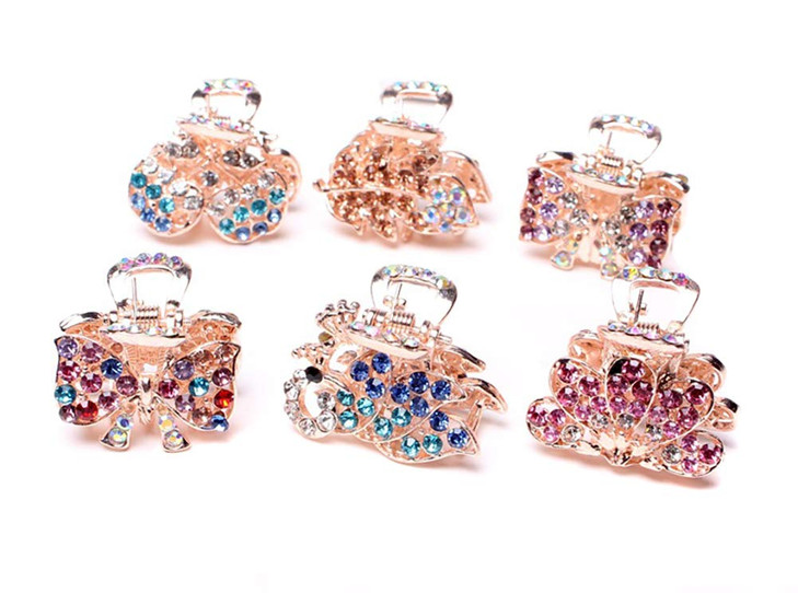 6 PCS Women Lady Alloy Rhinestone No-Slip Mini Hair Claw Small Bang Jaw Clip Hair Clamp Hair Grip Hair Pin (A#)