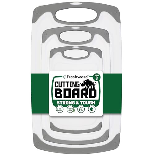 Freshware Cutting Boards for Kitchen, Chopping Board 3-Pack with Different Sizes, Juice Grooves and Non Slip Handles - Reversible, Large Cutting Boar