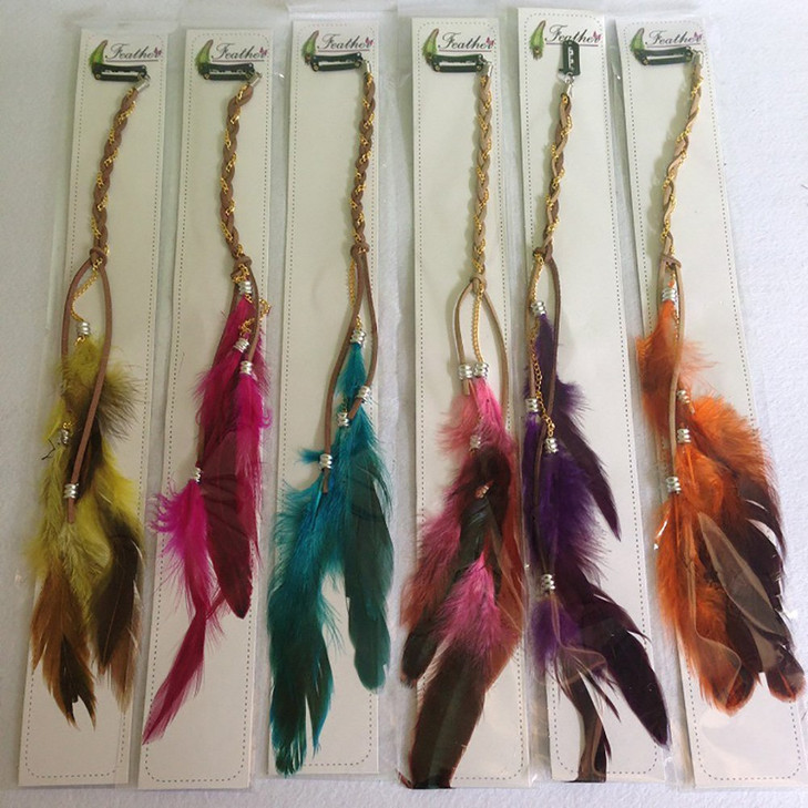 6PCS Women Lady Handmade Boho Hippie Hair Extensions with Feather Clip Comb DIY Accessories Hairpin Headdress