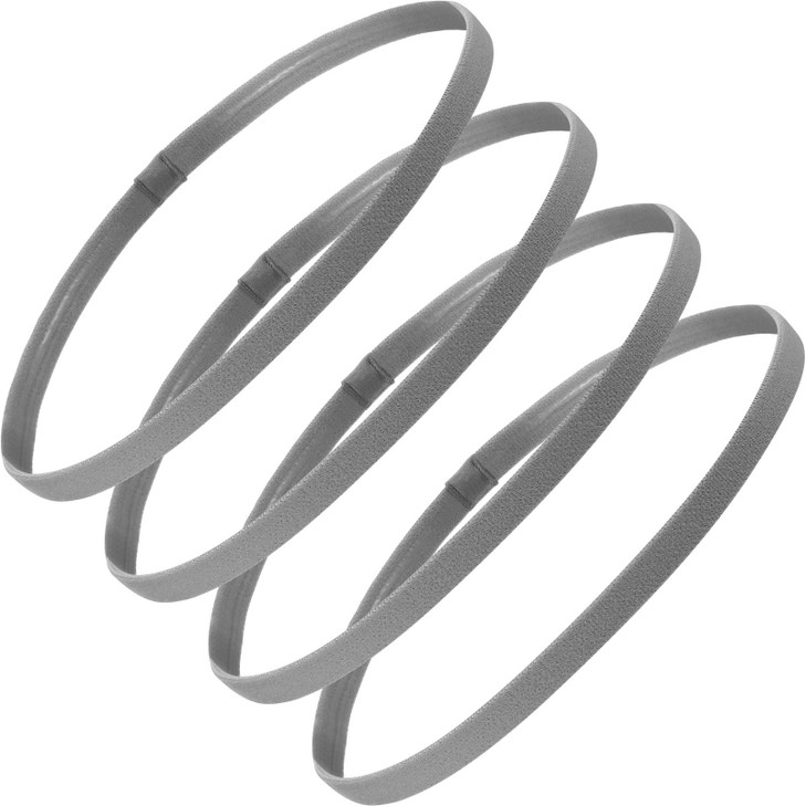 Bememo 4 Pieces Thick Non-Slip Elastic Sport Headbands Hair Headbands for Women and Men (Gray)