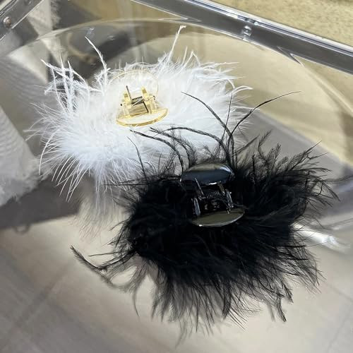 mdgfge Black White Ostrich Feather Hair Clip Hair Feathers Retro Elegant Hair Accessories for Women Girl Bridal Wedding Festival Valentine Birthday P