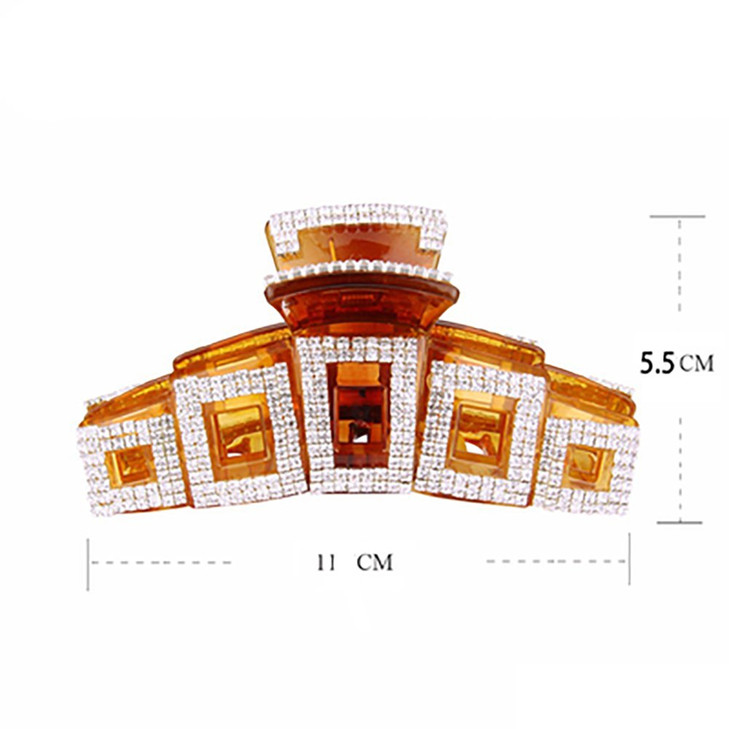 Elegant Large Rhinestone Hair Clip Jaw Clip Women Lady Crystal Hairpin Thick Hair Claw Hair Accessories (Brown - B#)