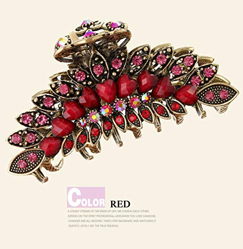 Women Lady Retro Flowers Hair Claw Clip Vintage Alloy Rhinestone Non-Slip Hair Jaw Clips Hairpin Large Hair Updo Grip Bath Accessories for Thick Hair