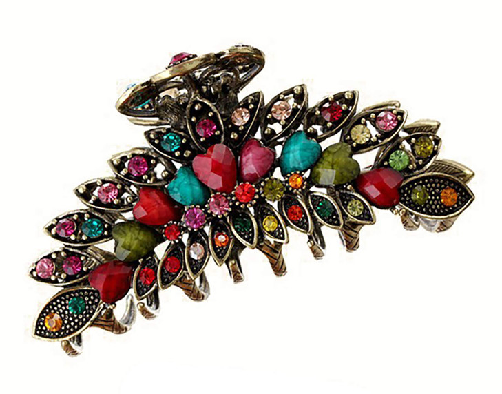 Women Lady Retro Flowers Hair Claw Clip Vintage Alloy Rhinestone Non-Slip Hair Jaw Clips Hairpin Large Hair Updo Grip Bath Accessories for Thick Hair