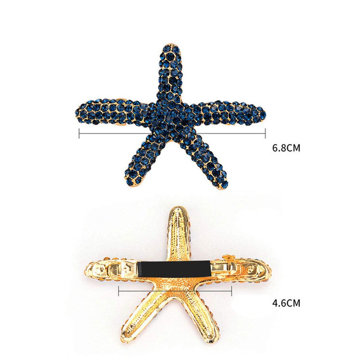 Crystal Rhinestone Starfish Hair Barrettes Metal Hair Clips Fashion Starfish Hairpin Women Hairstyle Tools Accessories (Blue)