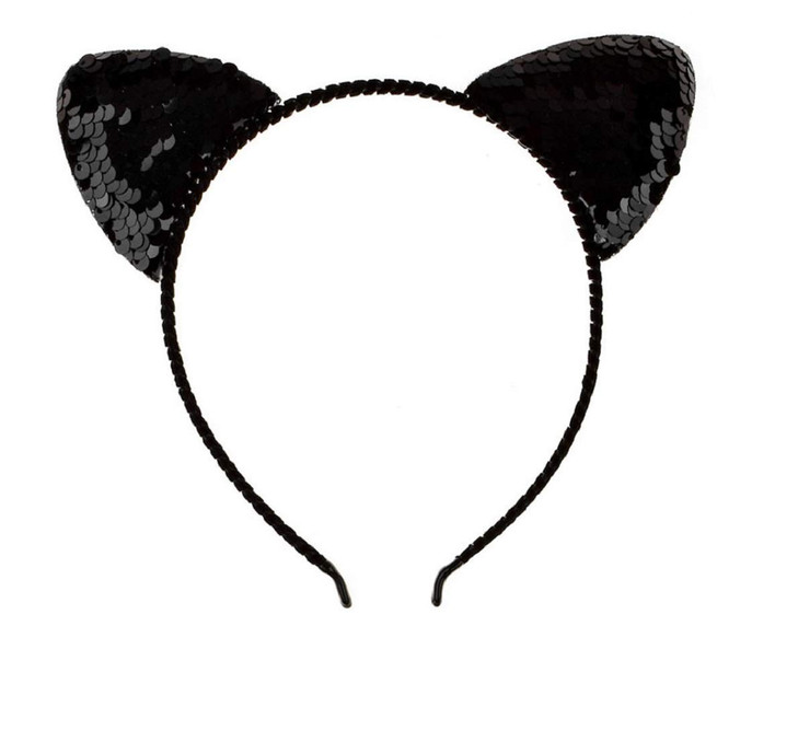 Vividsun Cat Ear Headband Shiny Sequin Hair Hoops Cute Hairband Cats Hair Accessories for Women (black)