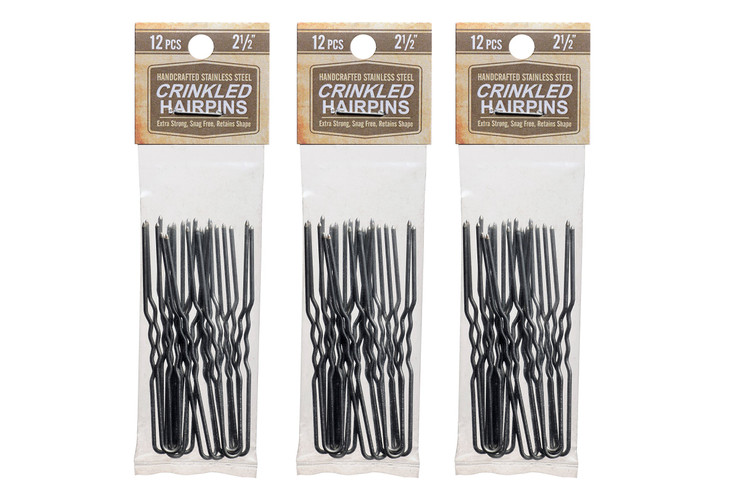 Amish Valley Products Hairpins 36 Count Crinkled Heavy Duty Stainless Steel Handmade Hair Pin Use in place of Hair Clips Barrettes Bobby Pins Snag-le