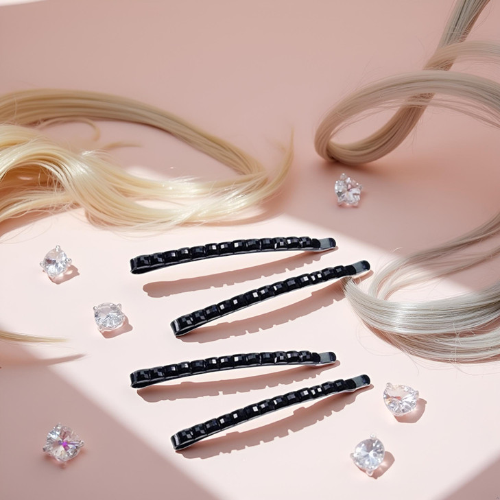 4Pcs Black Rhinestone Barrettes,Crystal Diamond Bobby Pin,Shiny Hair Pin,Hairpin,Sparkly Hair Decoration for Women Clip Bangs Metal Hair Clip Hair Pi