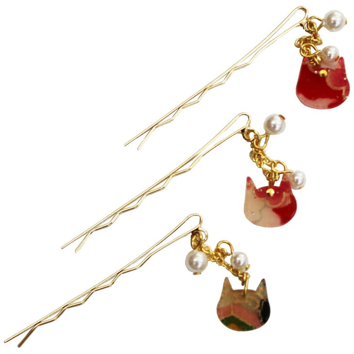 Japanese Chirimen Made Cat Design Hair Pin