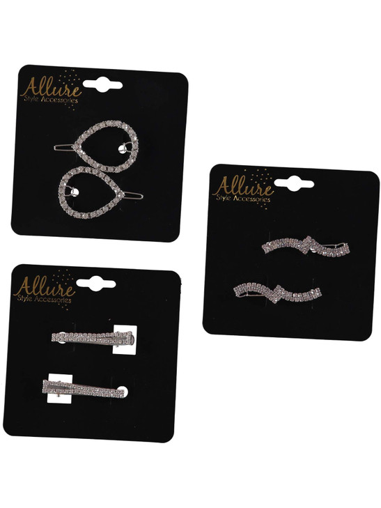 Allure Women's Glass Rhinestone Hair Salon Clips, 3-pack