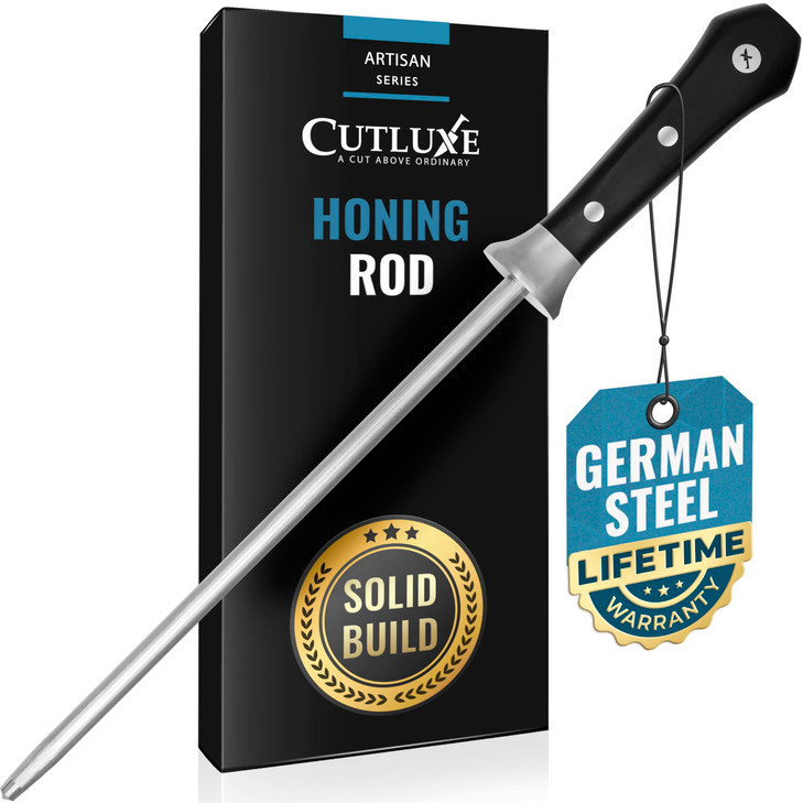 Cutluxe Honing Rod, Professional Knife Sharpener Rod  10" Honing Steel  Ergonomic Handle Design, Grilling Gifts for Men  Artisan Series