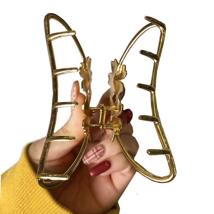 TANG SONG 4PCS Double Flowers Shaped Metal Hair Claw Clips Hair Catch Barrette Jaw Clamp for Women Half Bun Hairpins for Thick Hair (Silver+Gold+Rose