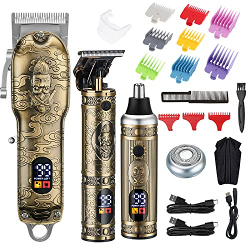 Lanumi Hair Clippers for Men Cordless Hair Trimmer Beard Trimmer/Nose Trimmer Professional T-Blade Trimmer USB Rechargeable Hair Cutting Grooming Kit