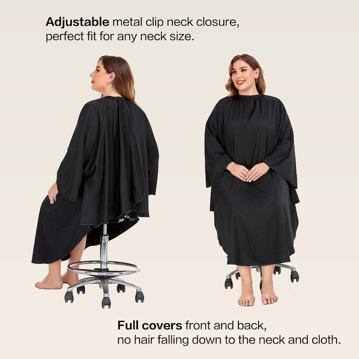 PERFEHAIR Professional Salon Client Hair Cutting Cape Gown, Barber Haircut Cape with Sleeves - Black