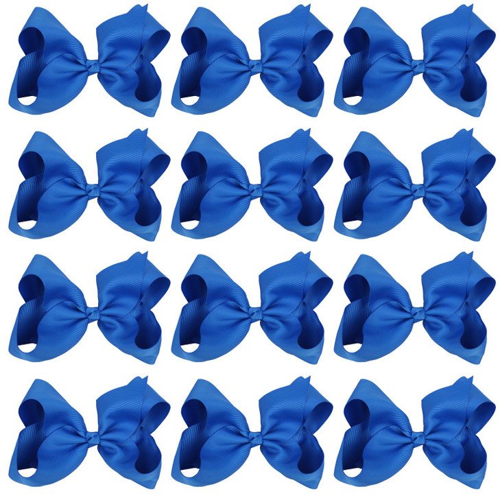 Large Boutique Hair Bows 6 Inch Cheerleading Cheerleader Cheer Bow 12 Pcs Alligator Clips(Royal Blue)