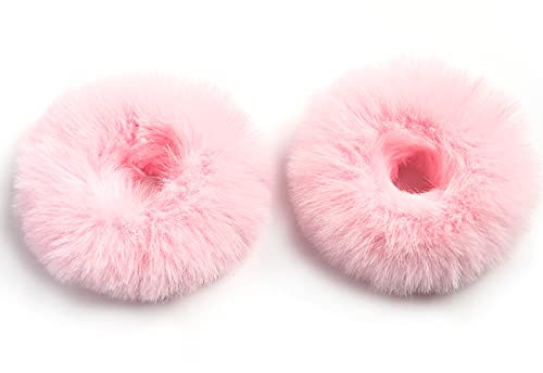Furling Pompoms Furry Faux Rabbit Fur Hair Scrunchies Artificial Fur Hair Bobbles Elastic Hair Band Rope Wristband Ponytail Accessories Light Pink 2p